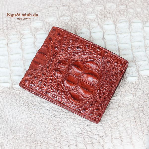 Ví da cá sấu 2 mặt gù gai màu nâu đỏ