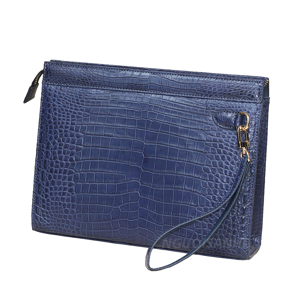 Ví nam cầm tay da bụng cá sấu màu xanh navy