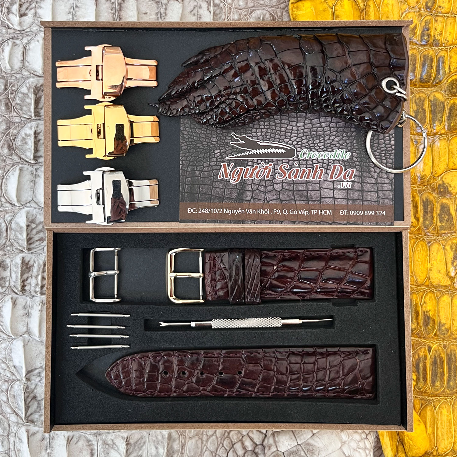 dây đồng hồ cá sấu da tay
