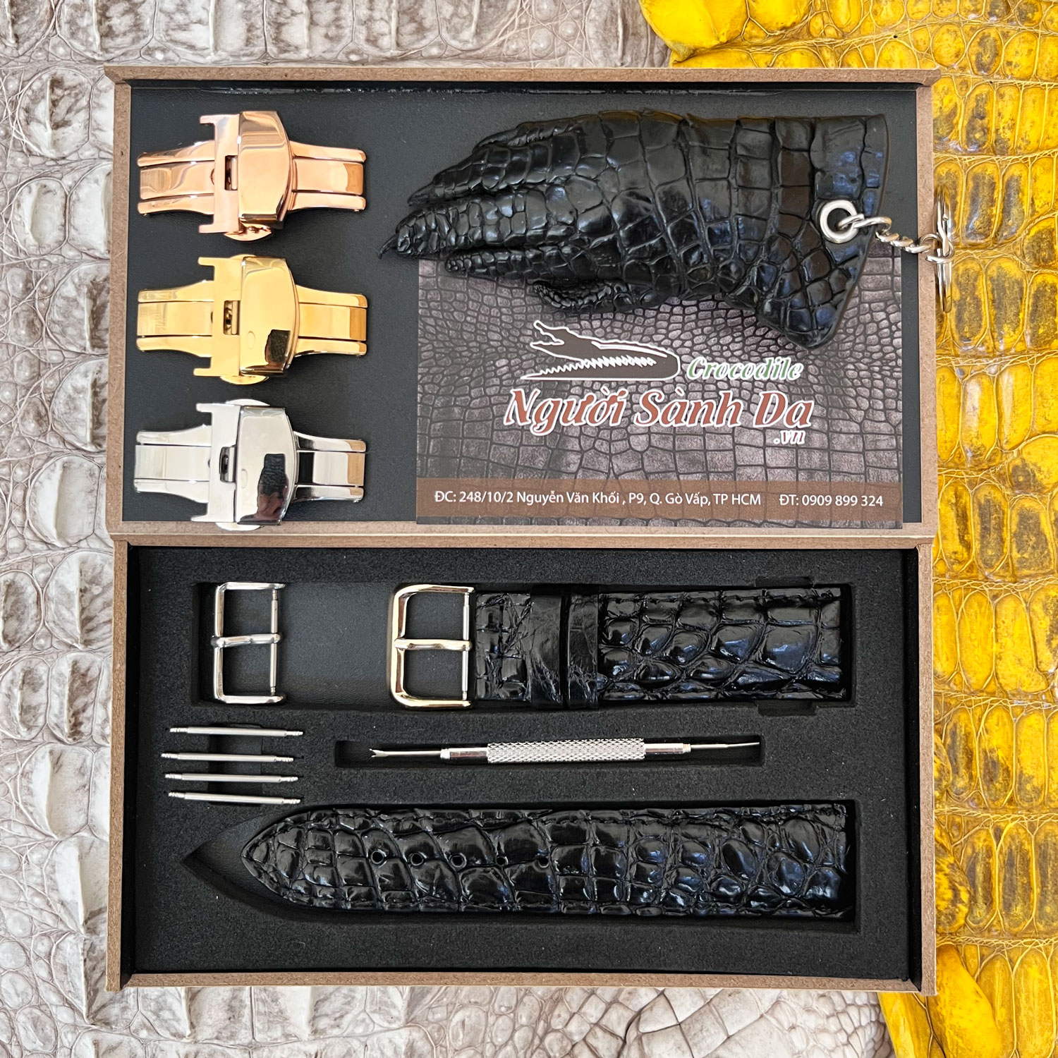 dây đồng hồ cá sấu da tay