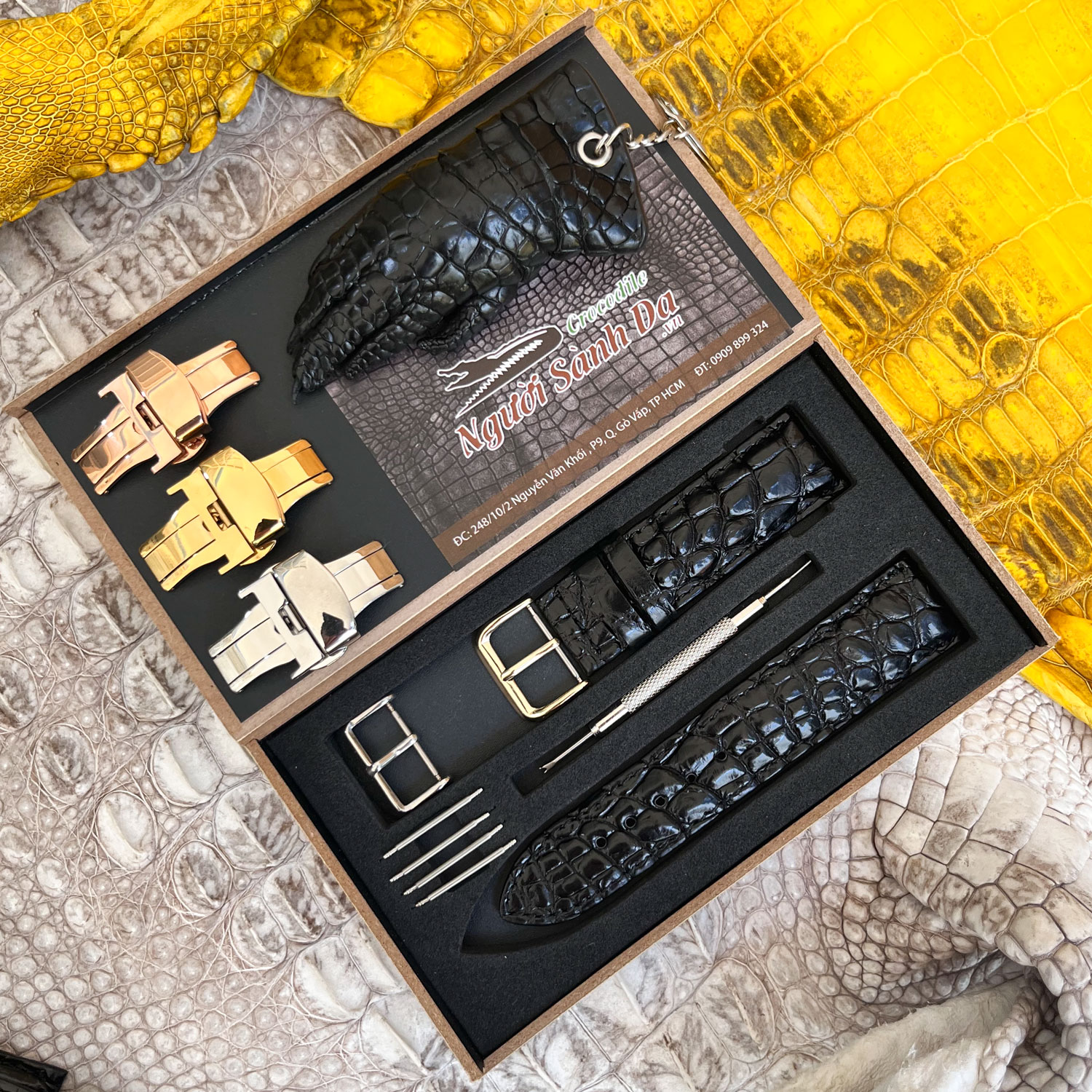 dây đồng hồ cá sấu da tay