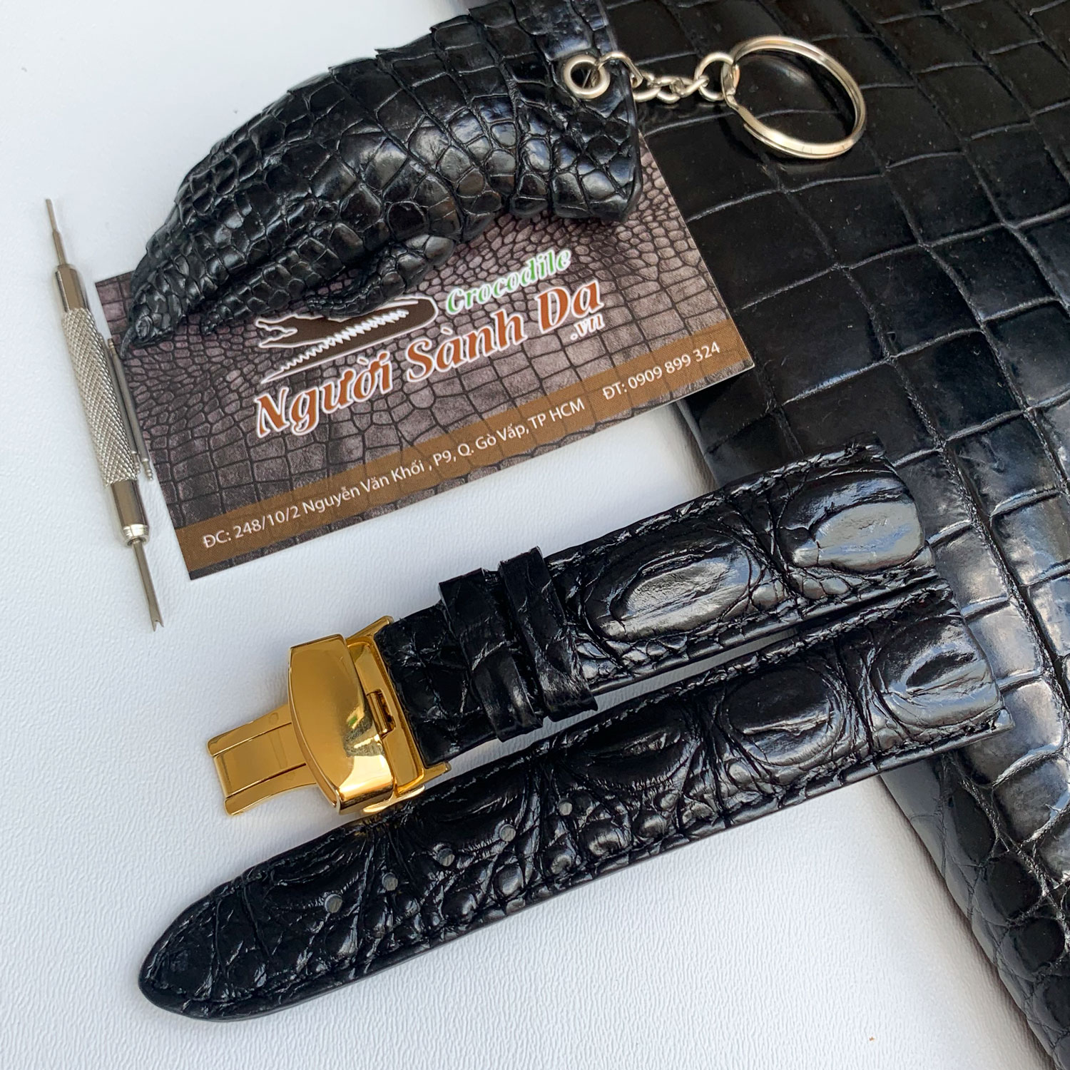 dây đồng hồ da cá sấu gai hông