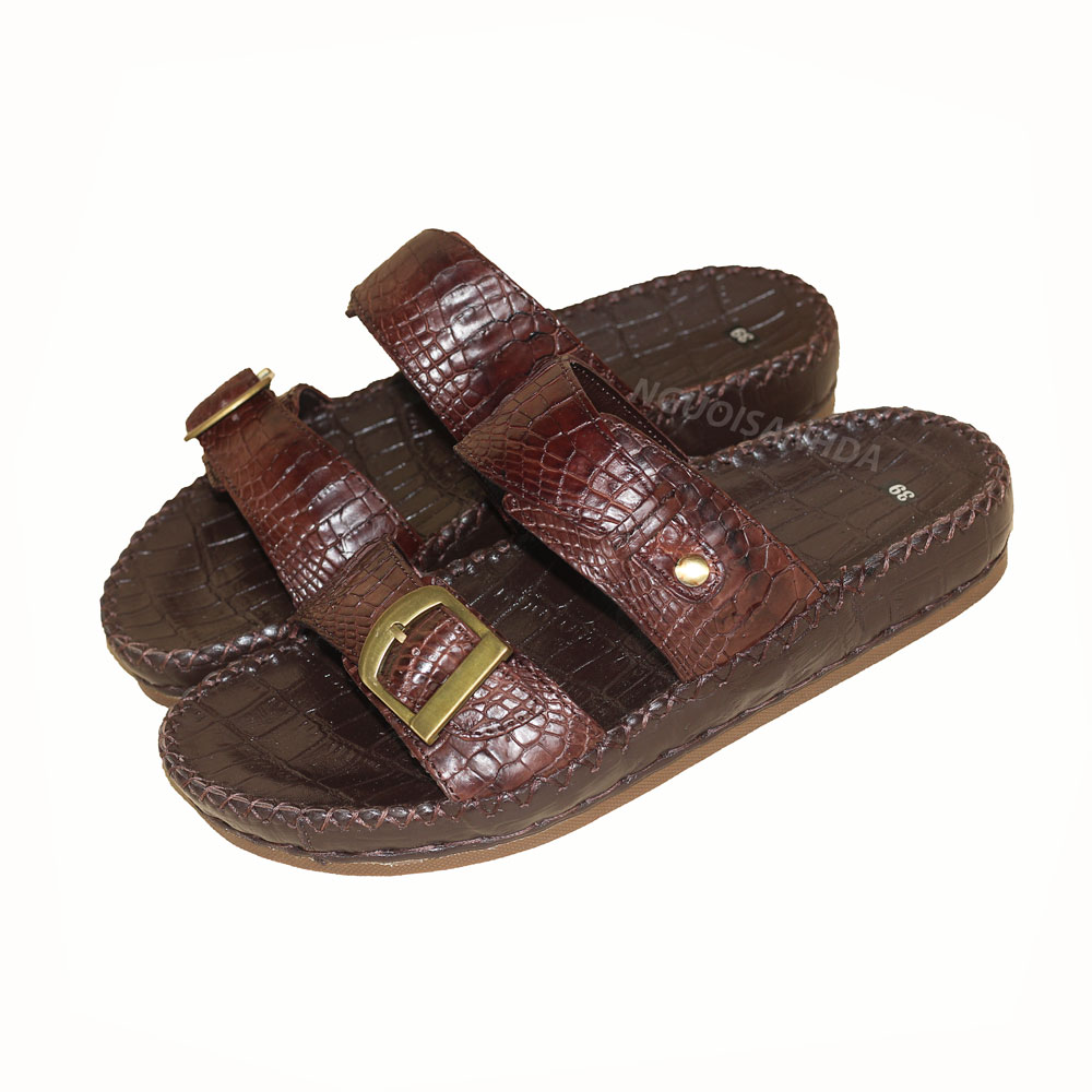 Dép nam da cá sấu màu nâu