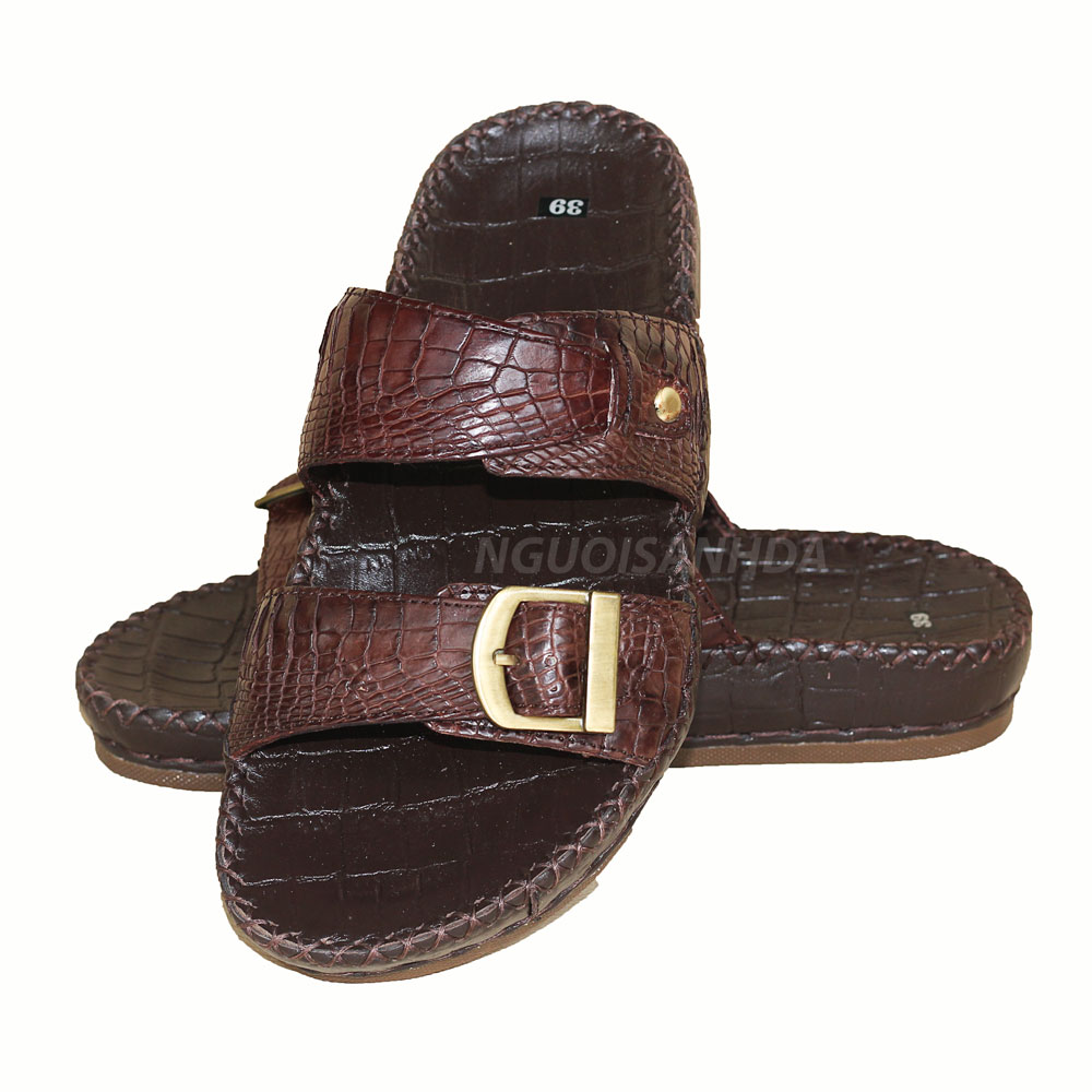 Dép 2 quai ngang nam da cá sấu