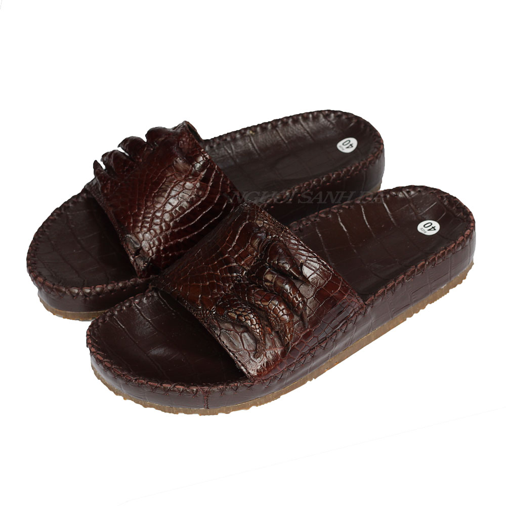 Dép da cá sấu móng ngang màu nâu