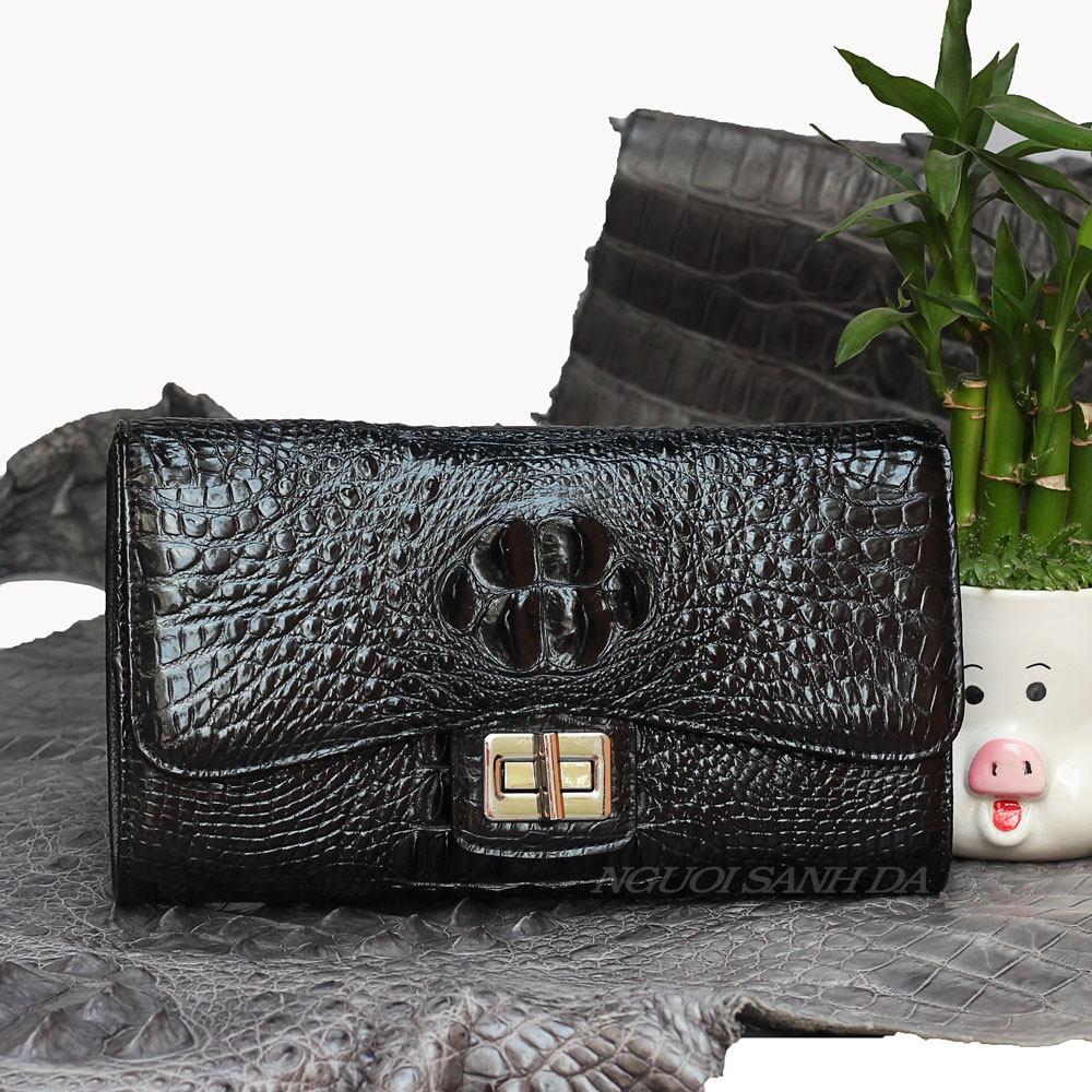 Ví cầm tay gấp 3 bản lớn màu nâu gù gai