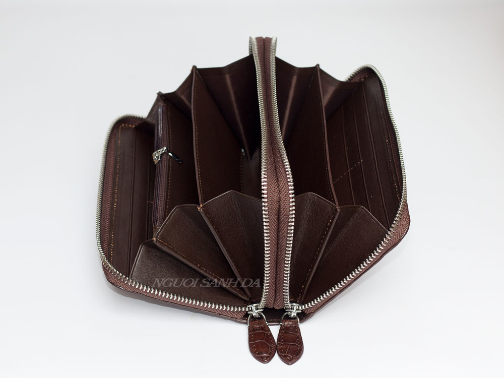 Ví nữ cầm tay 2 dây kéo da cá sấu Người Sành Da