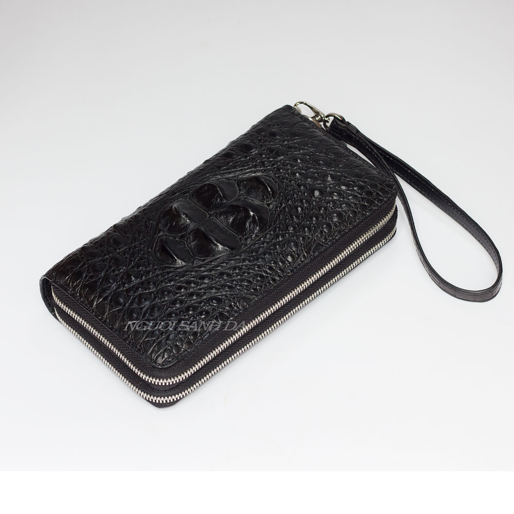 Ví nữ 2 dây kéo da cá sấu màu đen