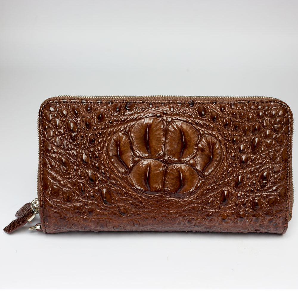 Ví nữ da cá sấu 2 dây kéo màu nâu