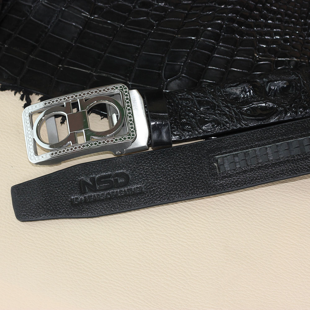 Thắt lưng da cá sấu thật khóa thép tự động không gỉ