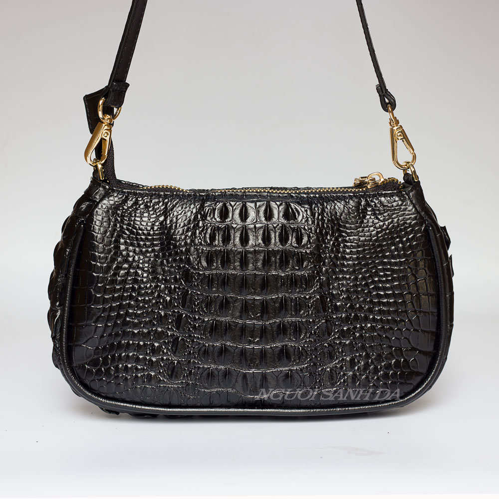 Túi đeo vai da cá sấu màu đen Người Sành Da