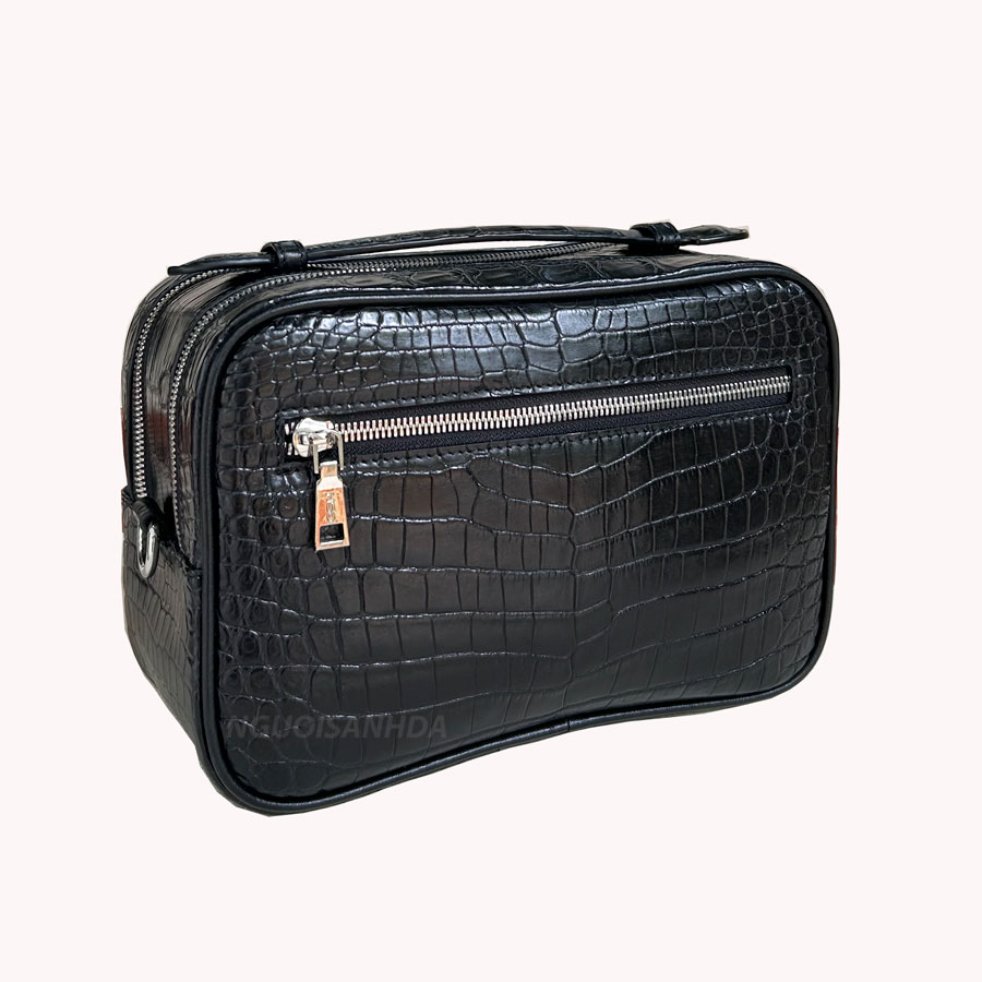 Túi golf da cá sấu da bụng màu đen