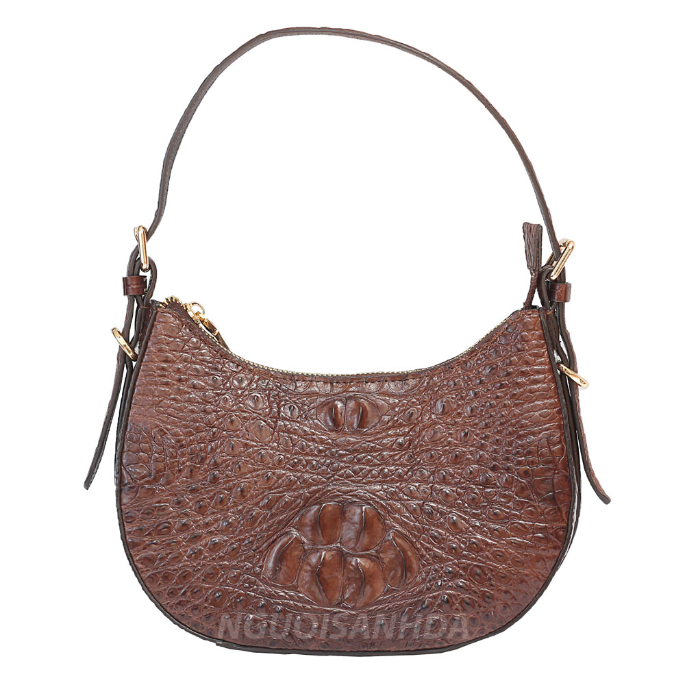 Túi kẹp nách da cá sấu màu nâu