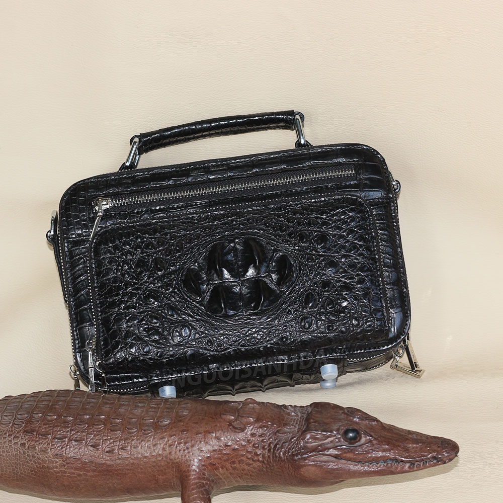 Túi đeo chéo nam da cá sấu màu đen