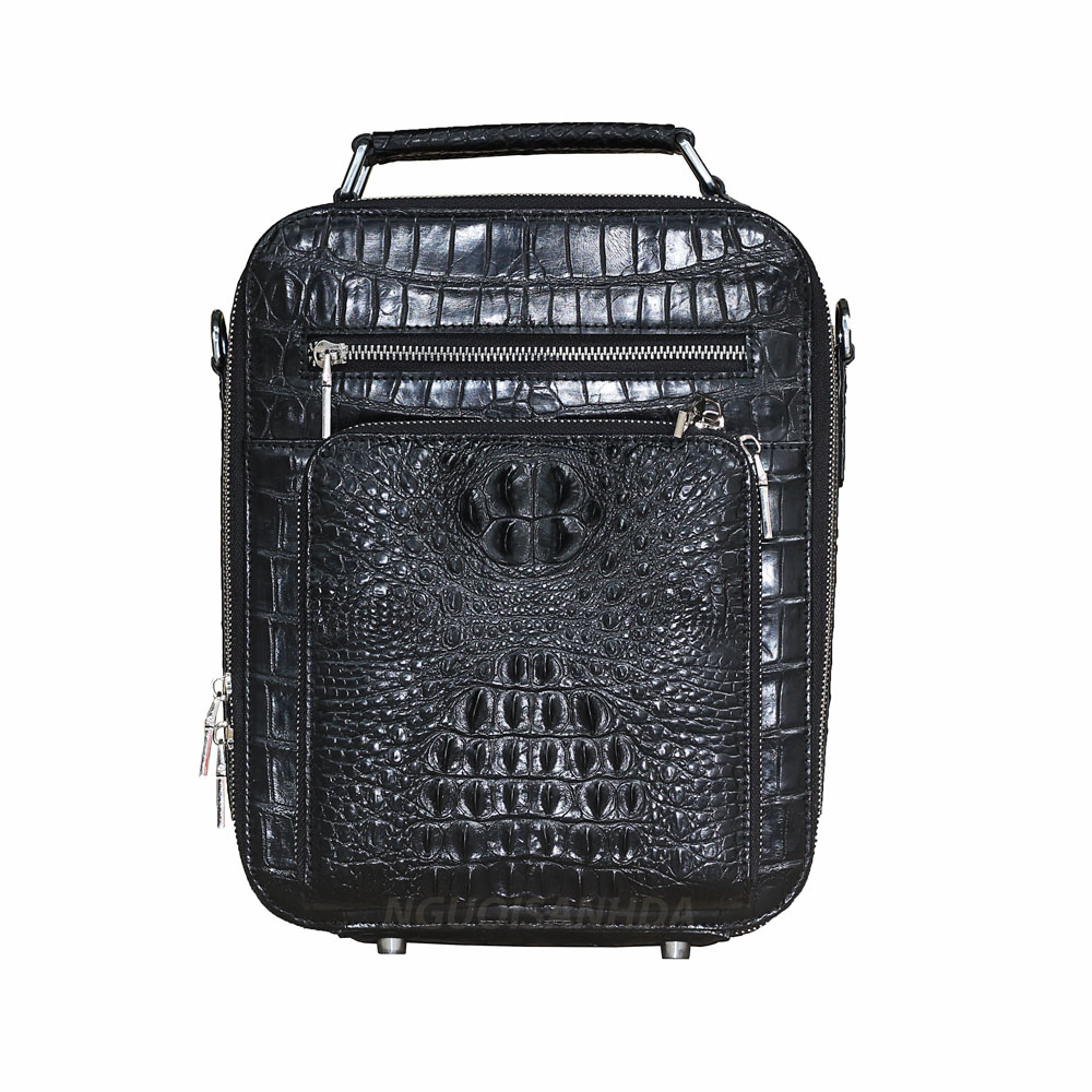 Túi đeo chéo nam da cá sấu thật màu đen