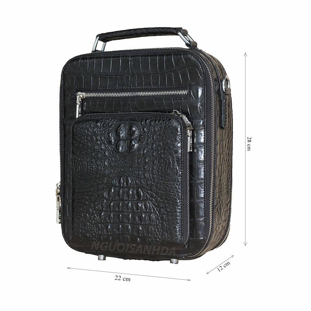 Kích thước túi đeo chéo nam màu đen da cá sấu