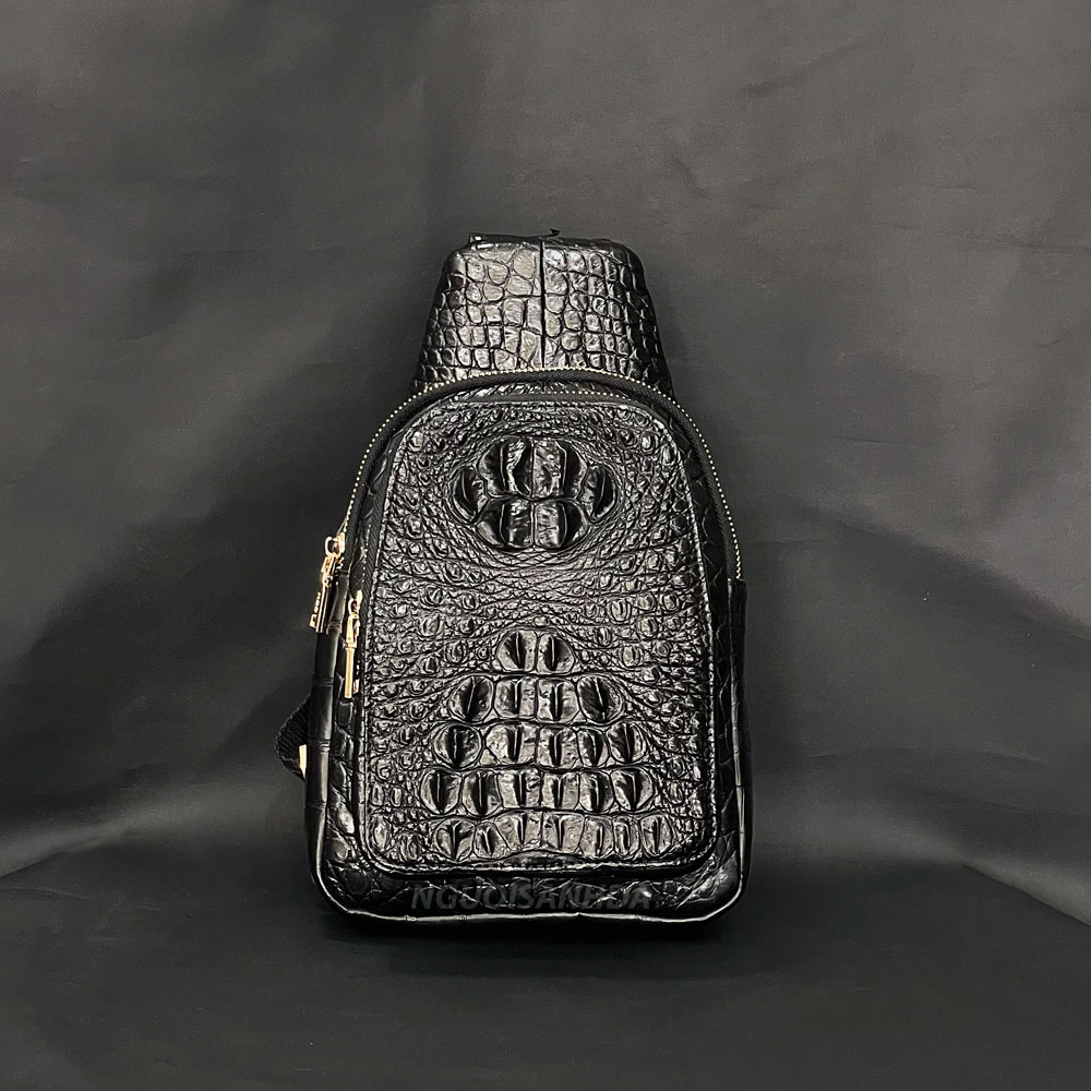 Túi bao tử đeo chéo nam da cá sấu thật