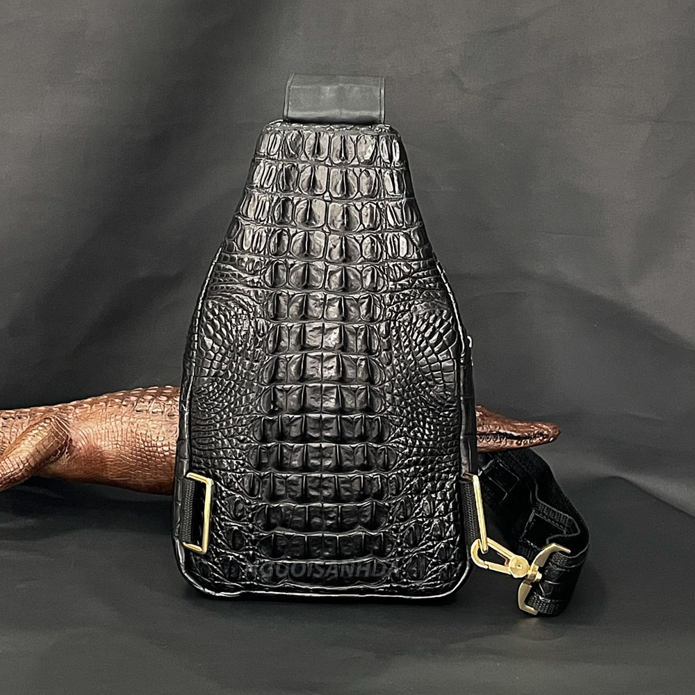Túi bao tử nam da cá sấu màu đen