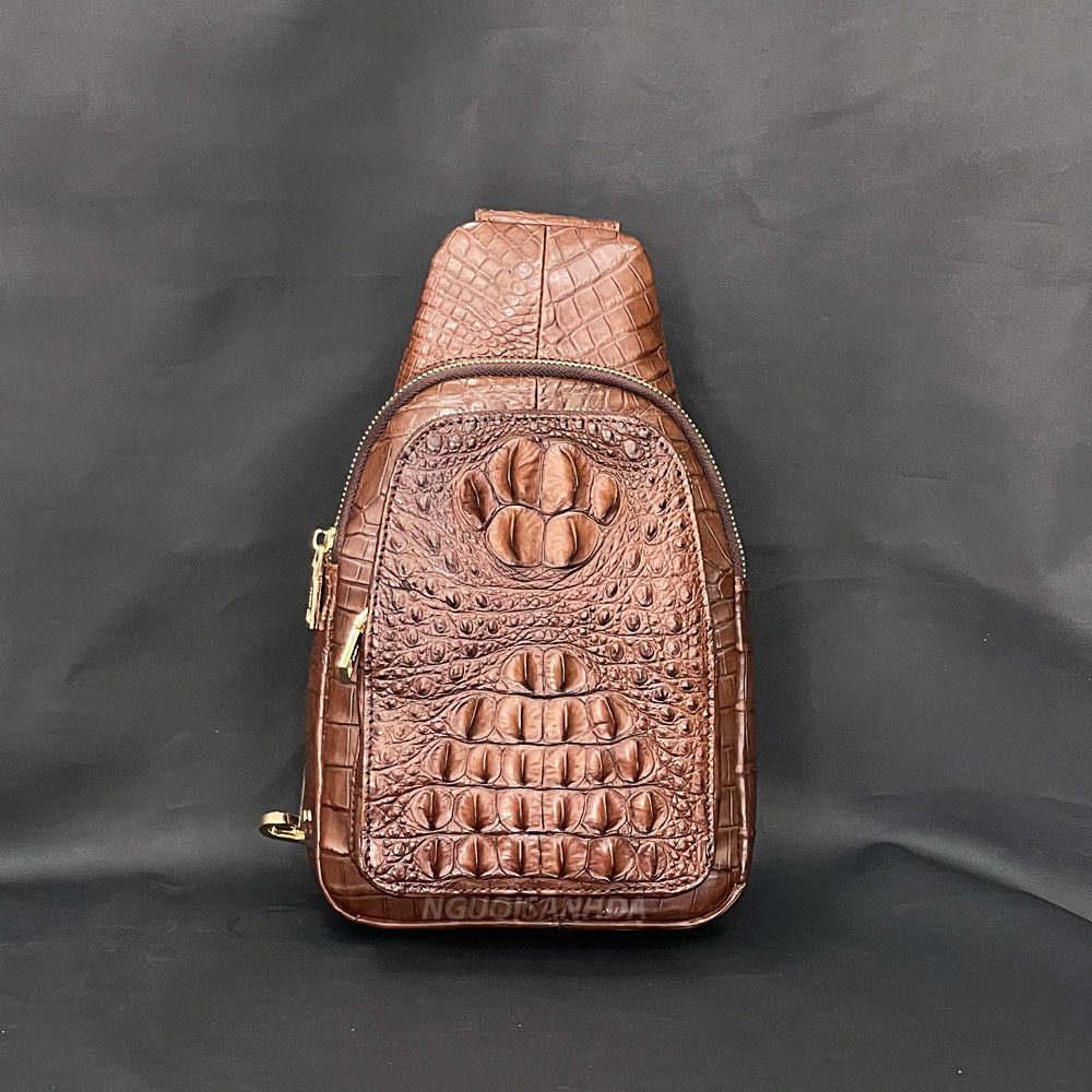Túi bao tử nam da cá sấu thật màu nâu