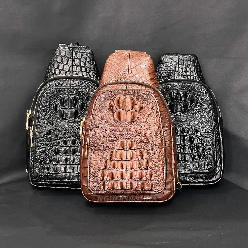 Túi bao tử nam da cá sấu màu nâu
