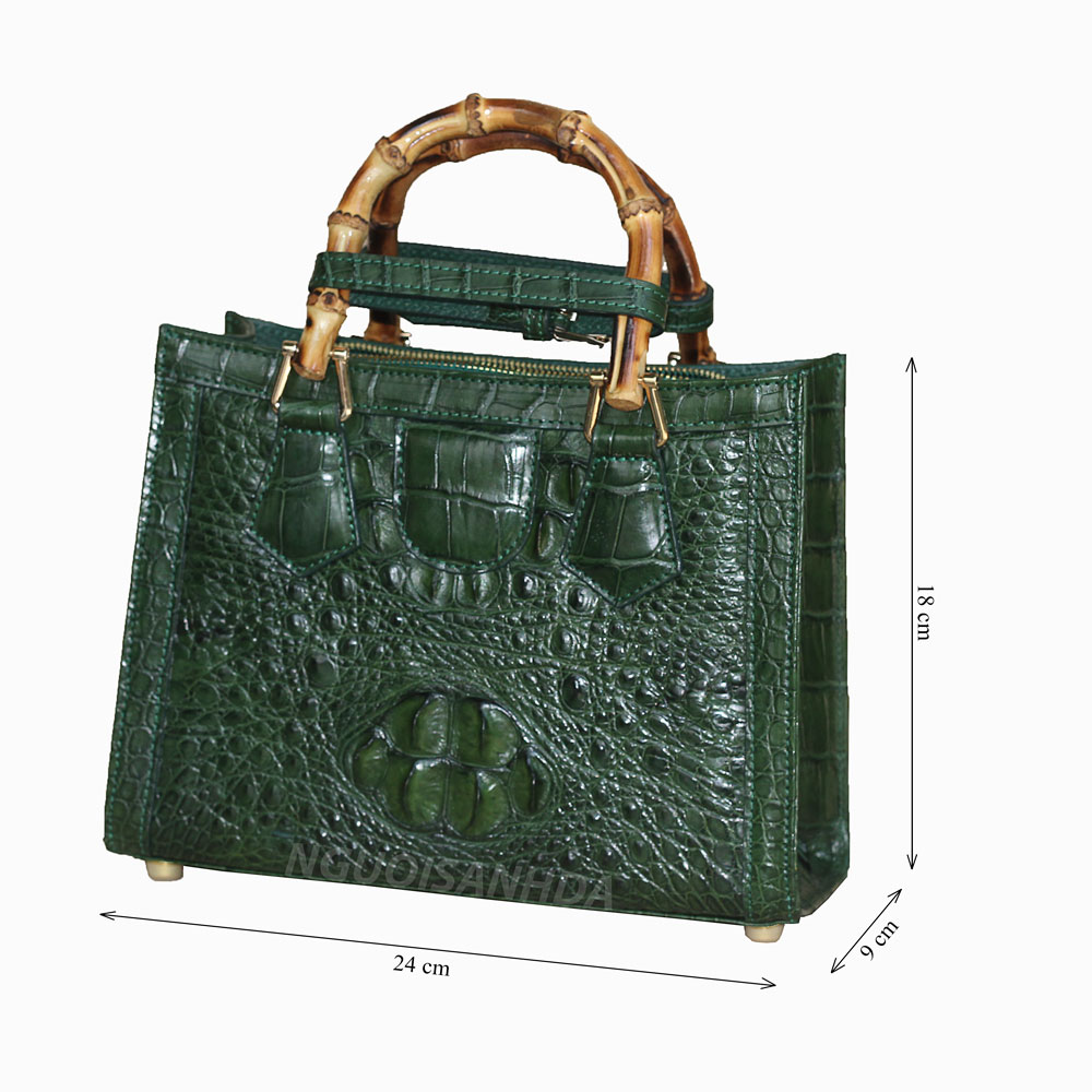 Túi xách da cá sấu màu xanh rêu quai trúc