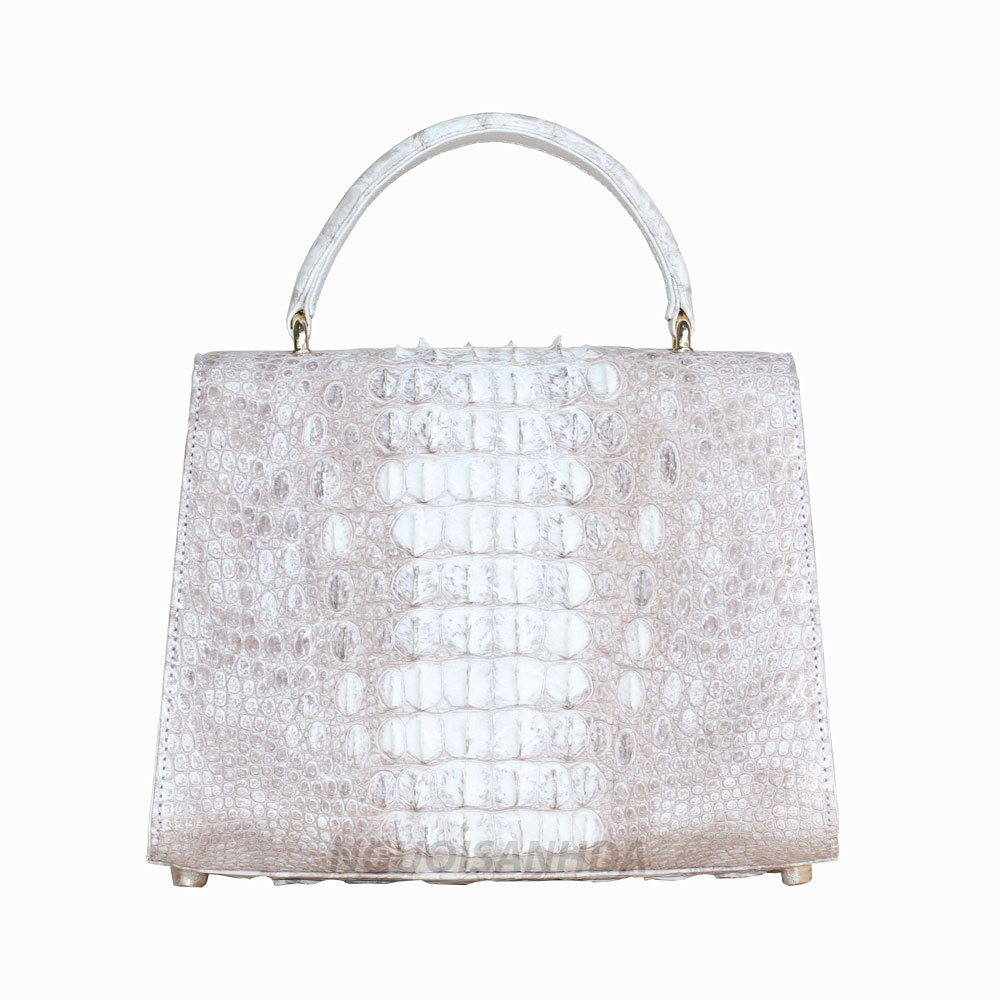 Túi xách da cá sấu gai lưng màu bạch tạng