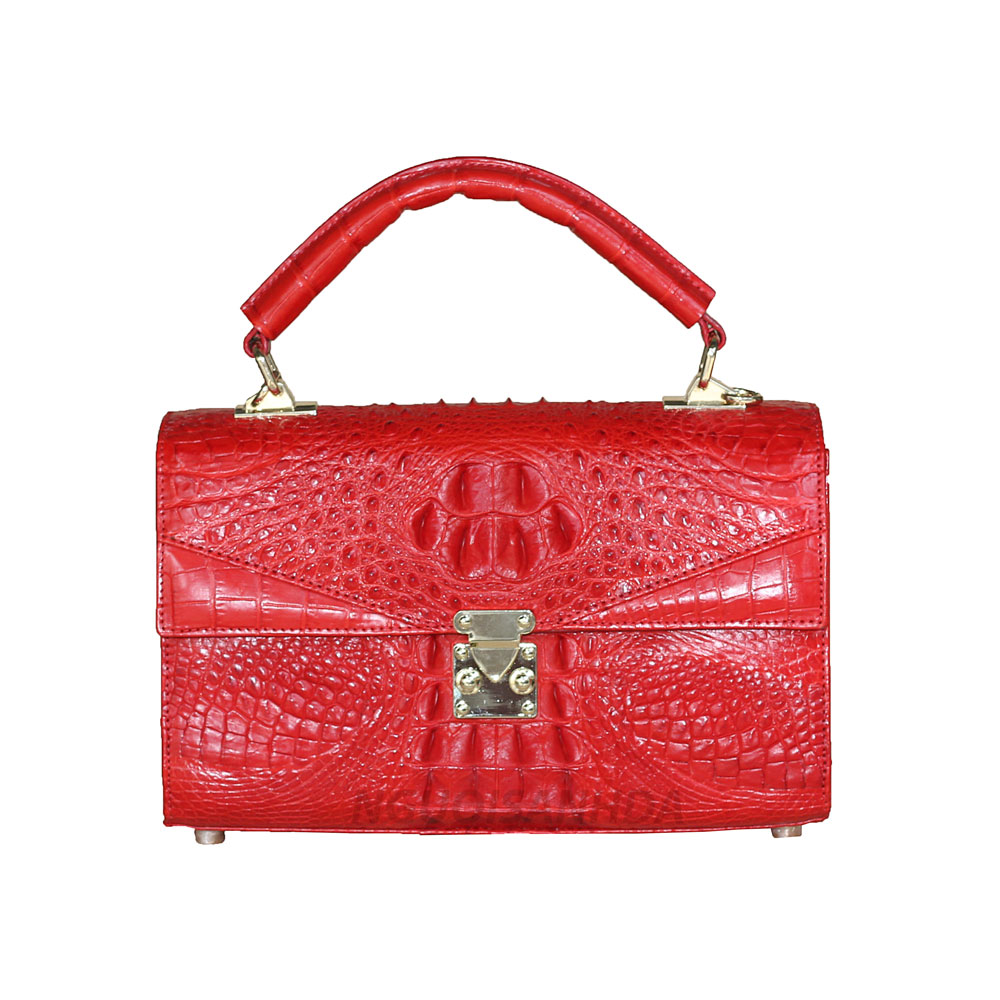Túi xách da cá sấu thật màu đỏ size 25