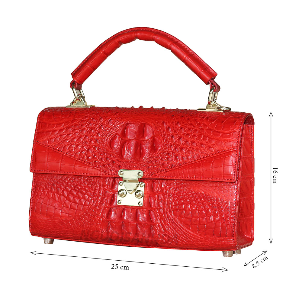 Kích thước túi nữ da cá sấu màu đỏ size 25