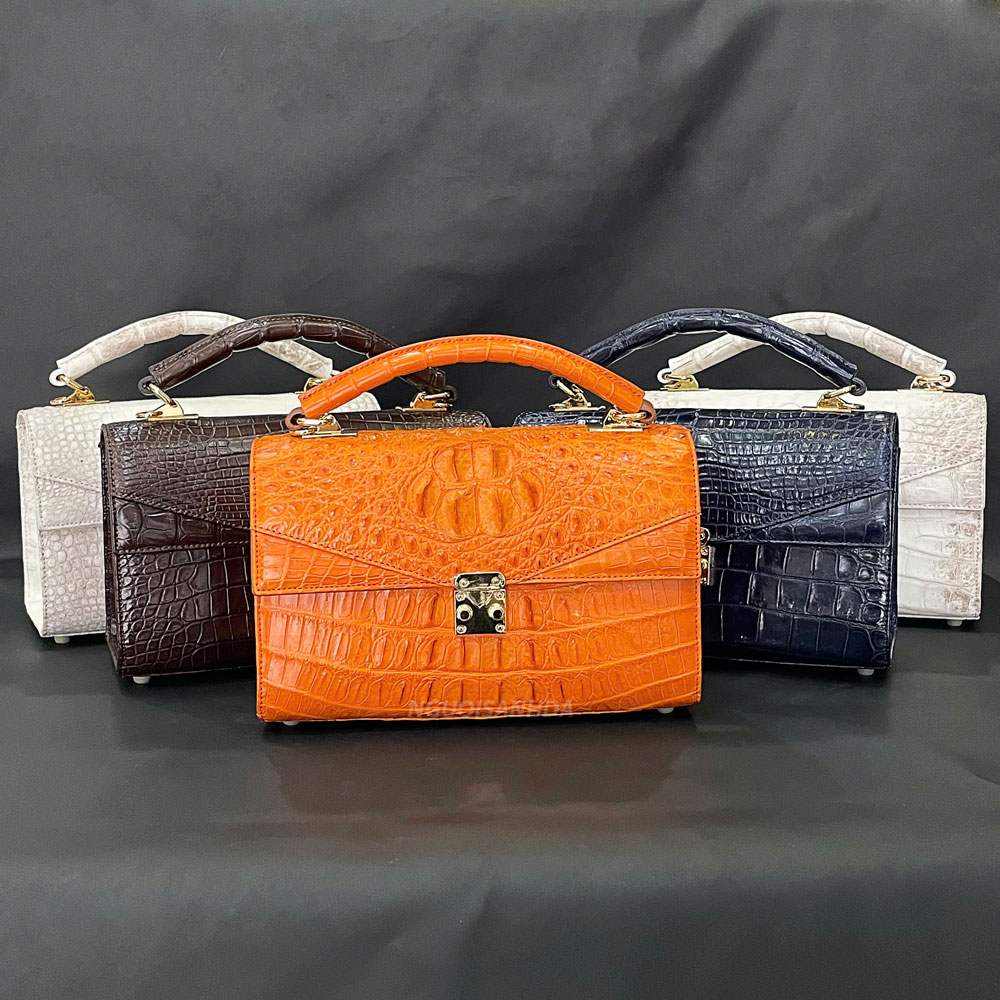 Túi xách nữ da cá sấu màu vàng cam
