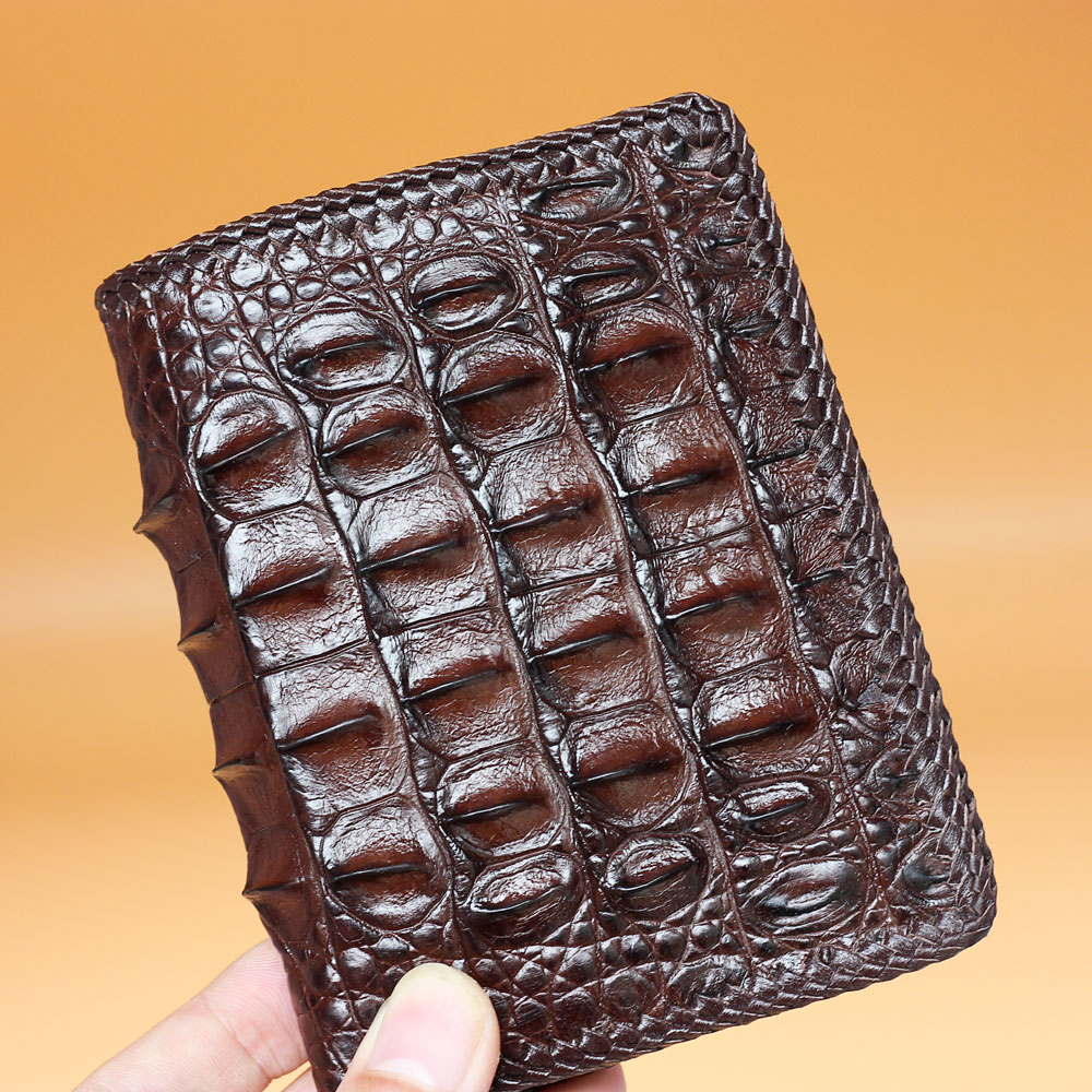 Bóp da cá sấu gai lưng đan viền màu nâu