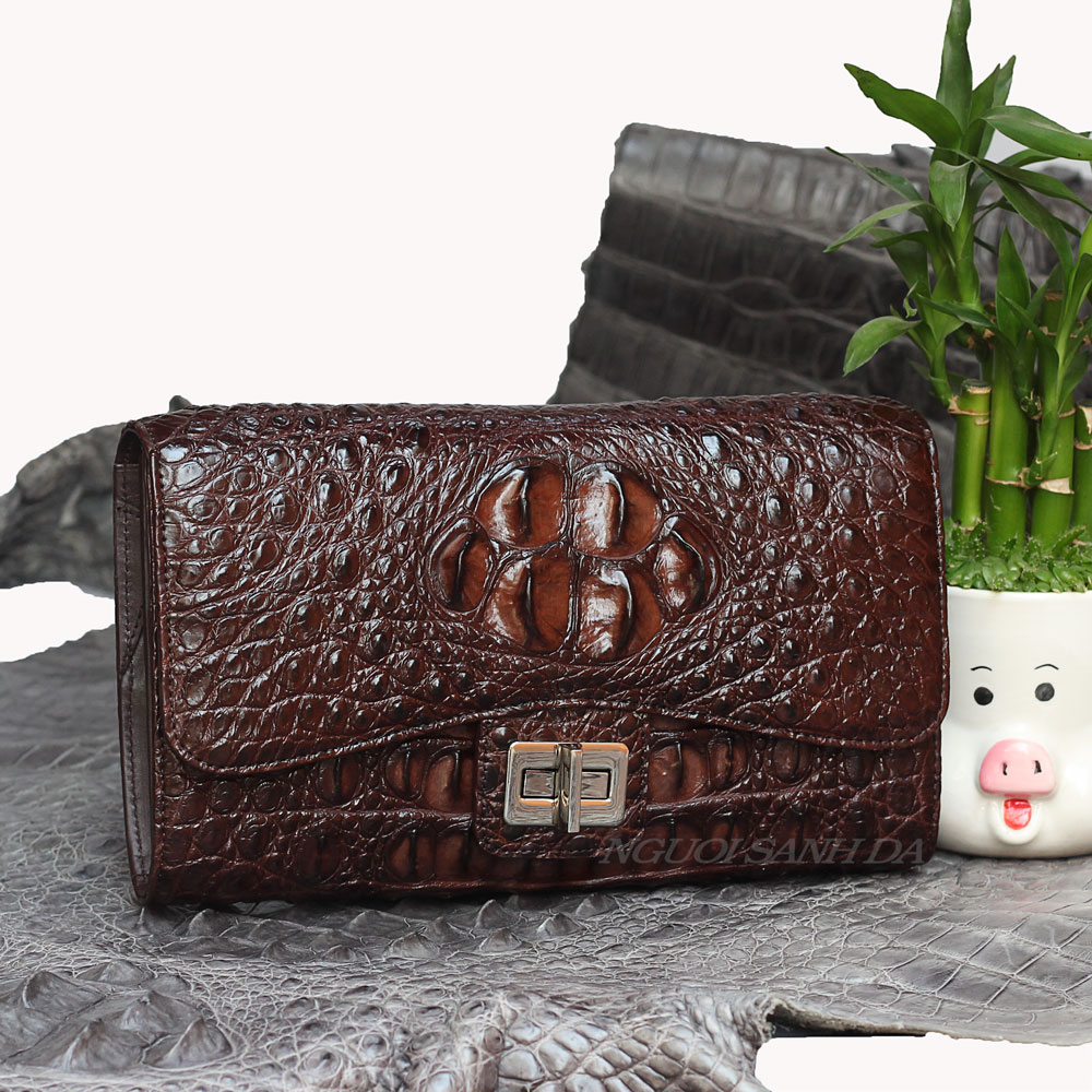 Ví cầm tay gấp 2 bản lớn da cá sấu