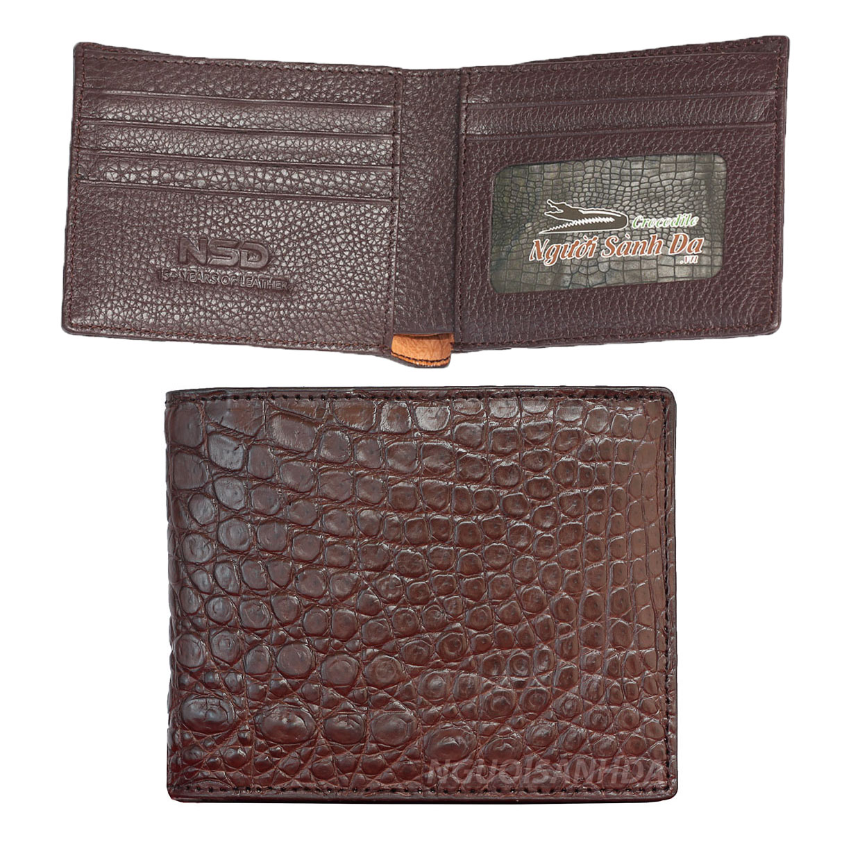 Ví nam da hông cá sấu màu nâu
