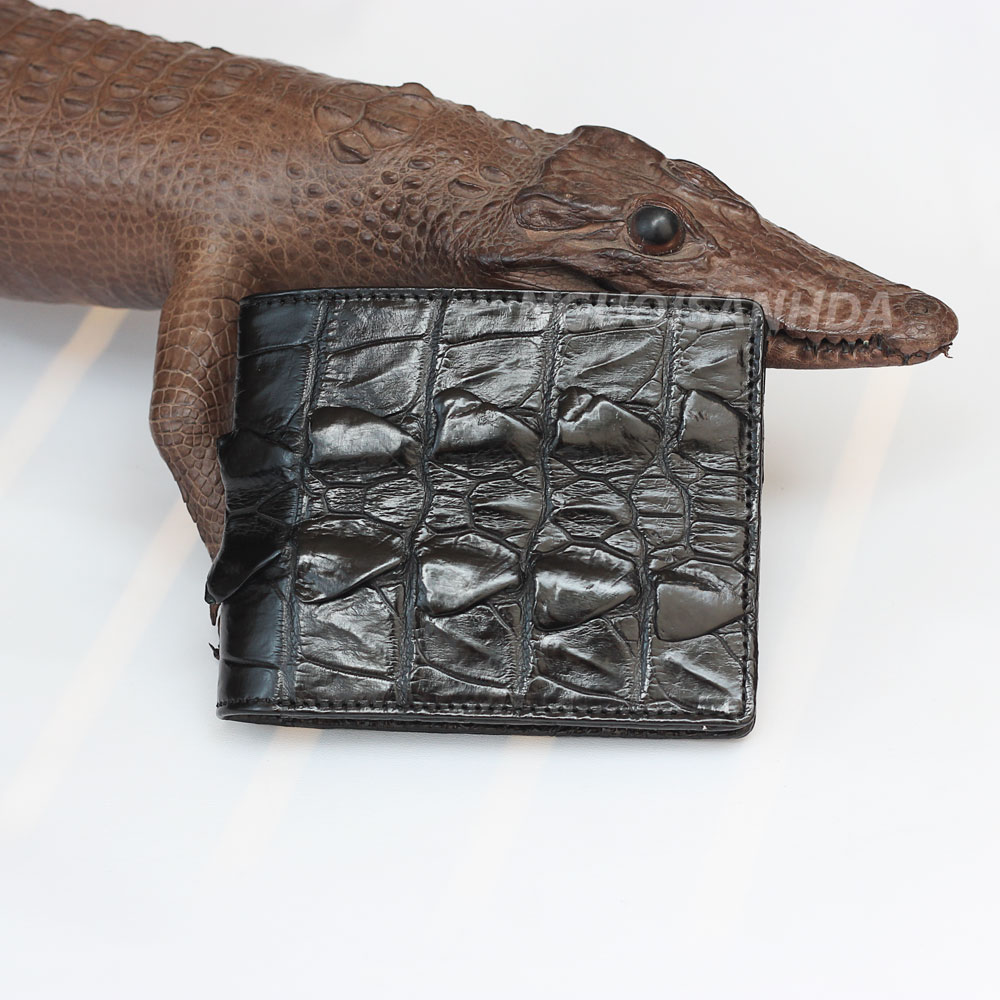 Ví nam ga đuôi 1 mặt da cá sấu màu đen