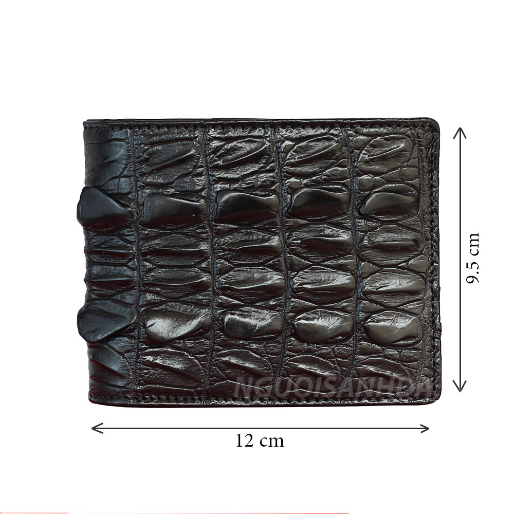 Ví nam gai đuôi da cá sấu thật màu đen