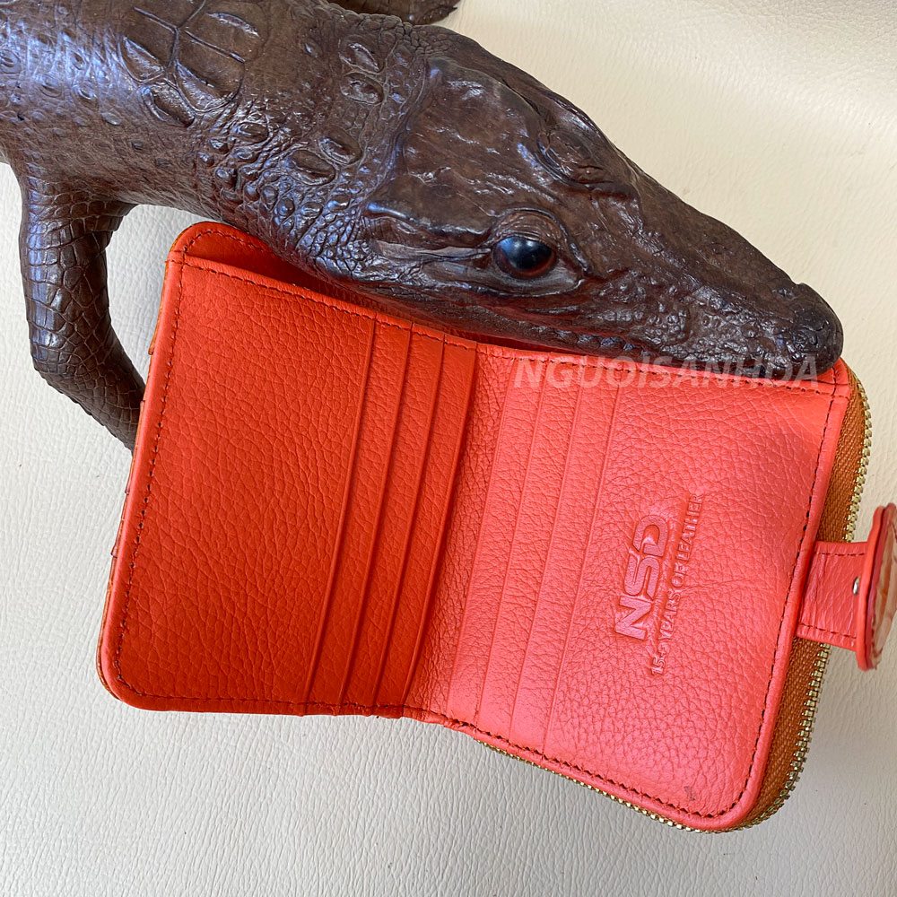 Mặt trong ví nữ da cá sấu màu cam