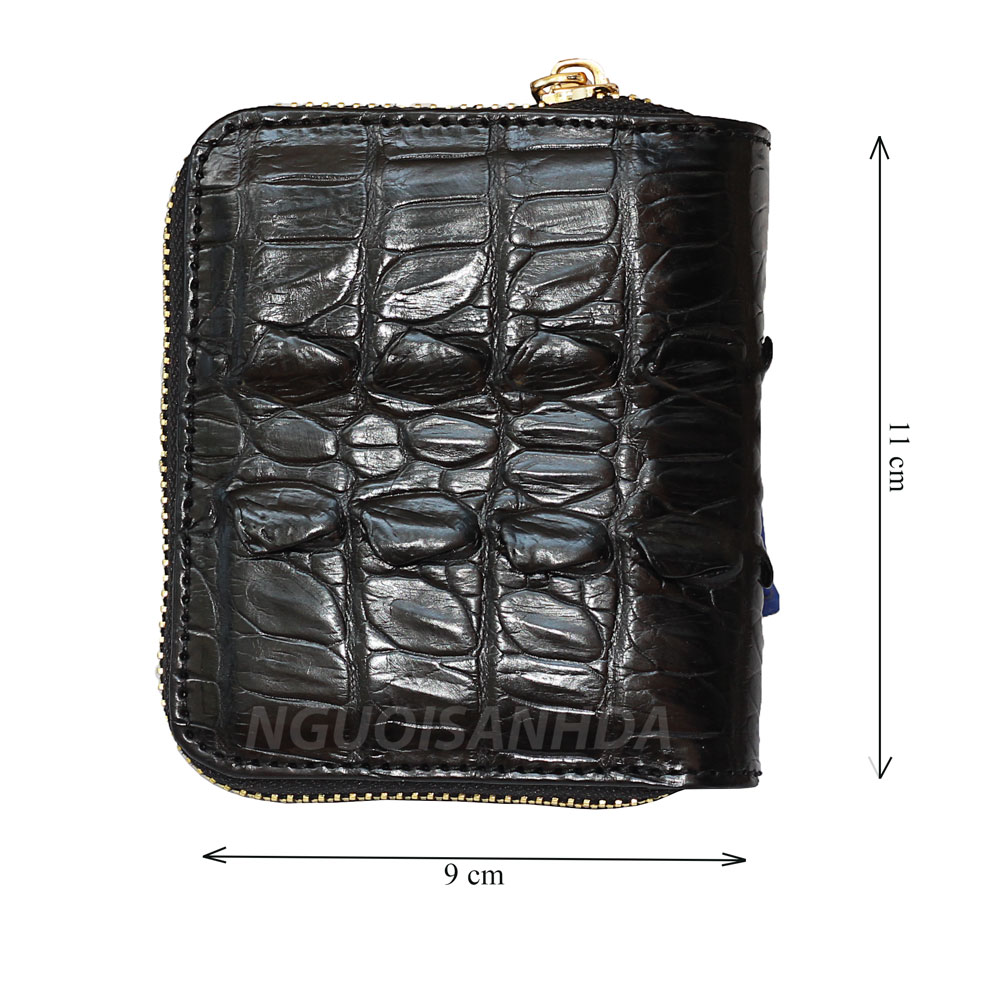 Kích thước ví nữ mini da cá sấu màu đen 1 dây kéo