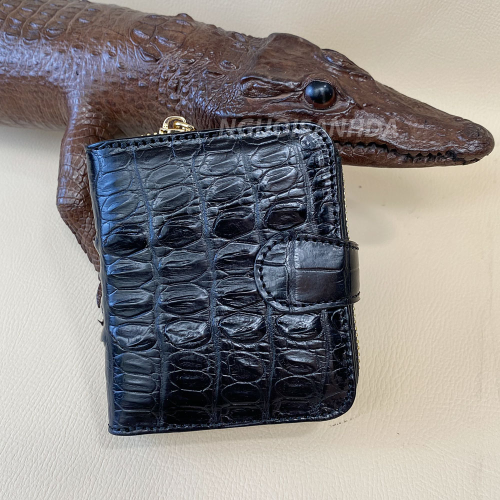 Ví nữ da cá sấu mini 1 dây kéo màu đen
