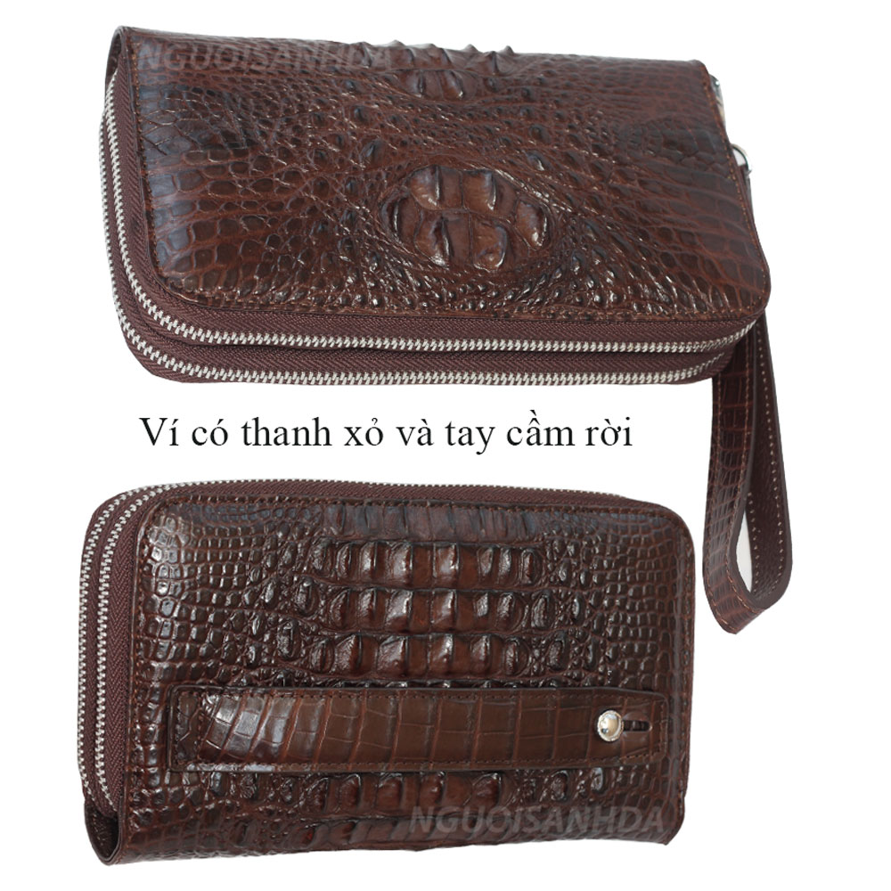 Ví nữ cầm tay da cá sấu màu nâu