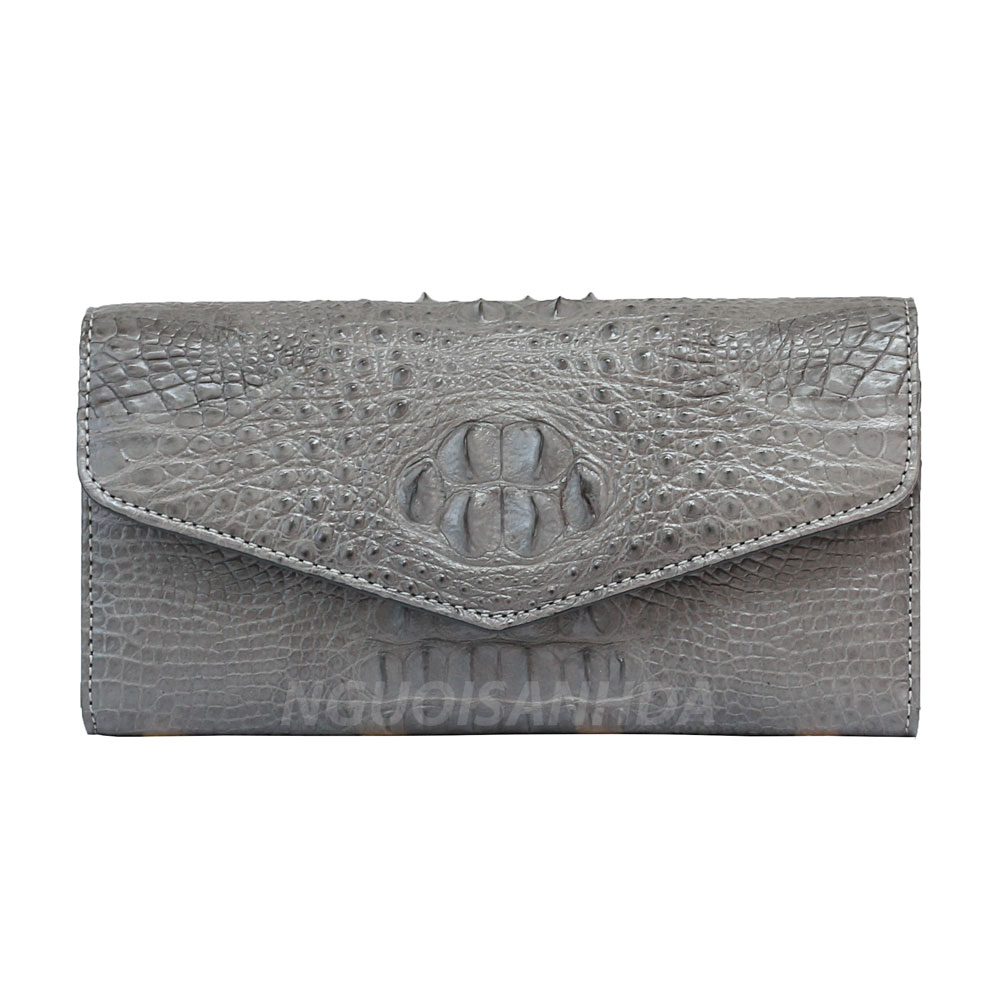Ví nữ cầm tay da cá sấu màu xám