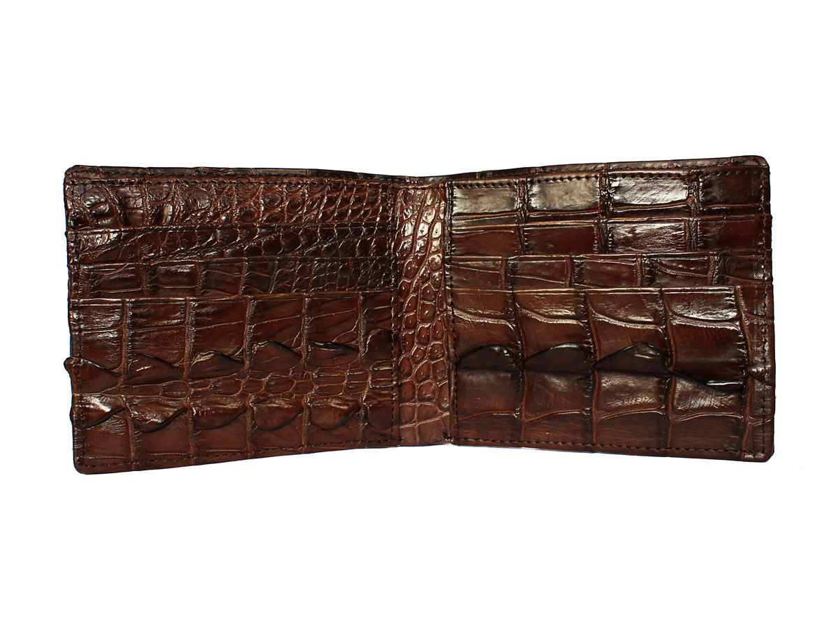 Mặt trong ví da cá sấu 2 mặt màu nâu đất Người sành