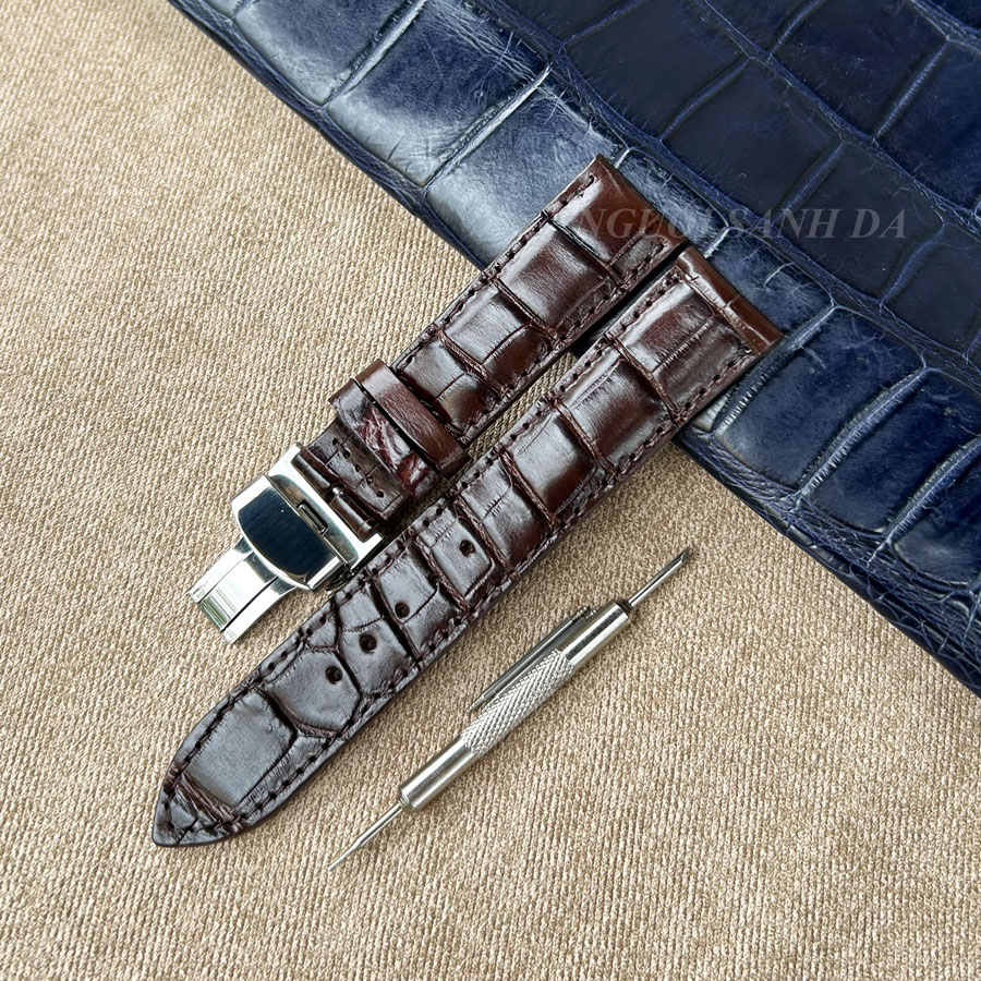 Dây đồng hồ da cá sấu vân đốt tre khóa bướm