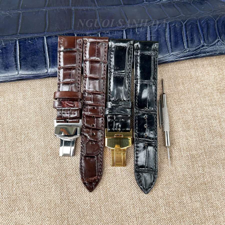 Dây đồng hồ da cá sấu vân đốt tre khóa bướm