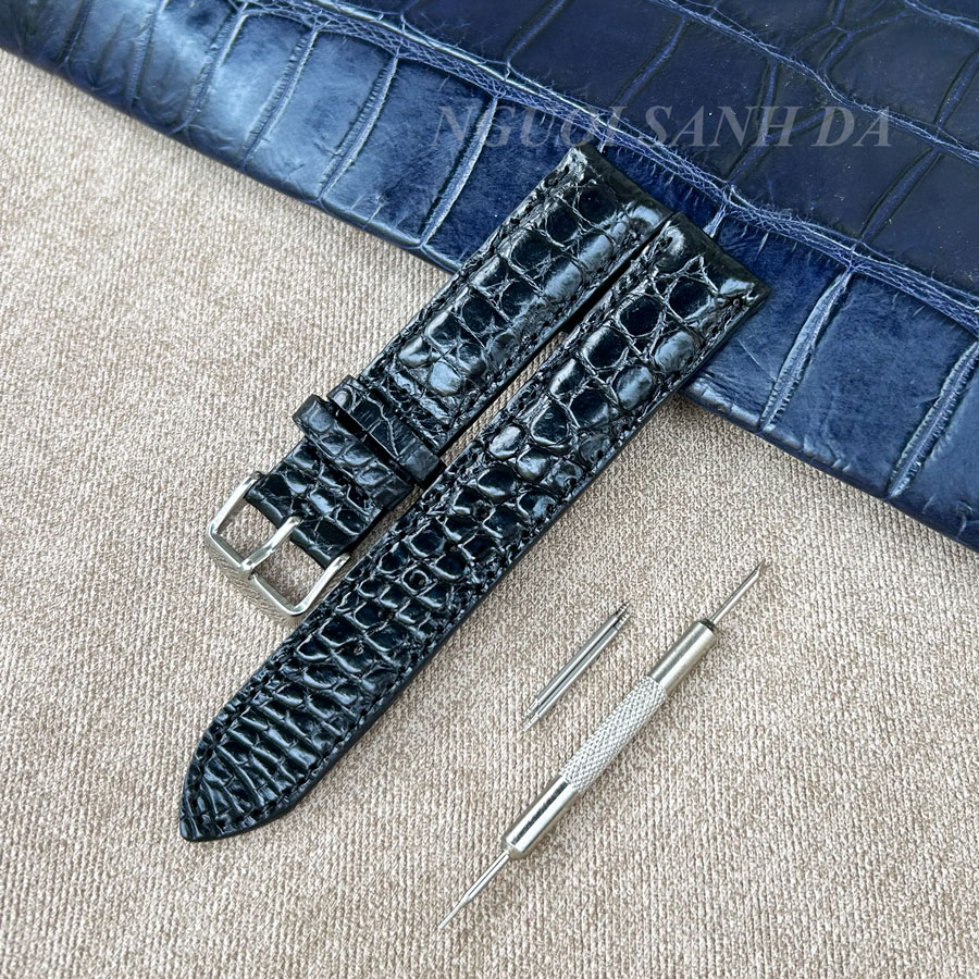 Dây đồng hồ da cá sấu cao cấp màu đen