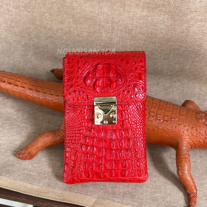 túi nữ đeo chéo da cá sấu mini màu đỏ