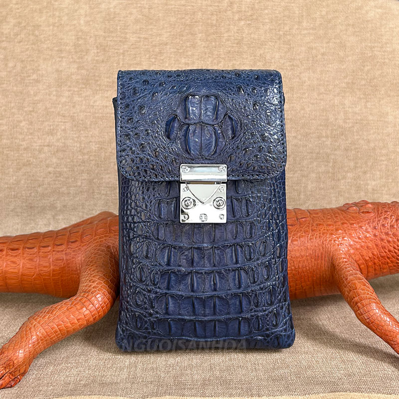 túi nữ đeo chéo da cá sấu mini màu xanh navy