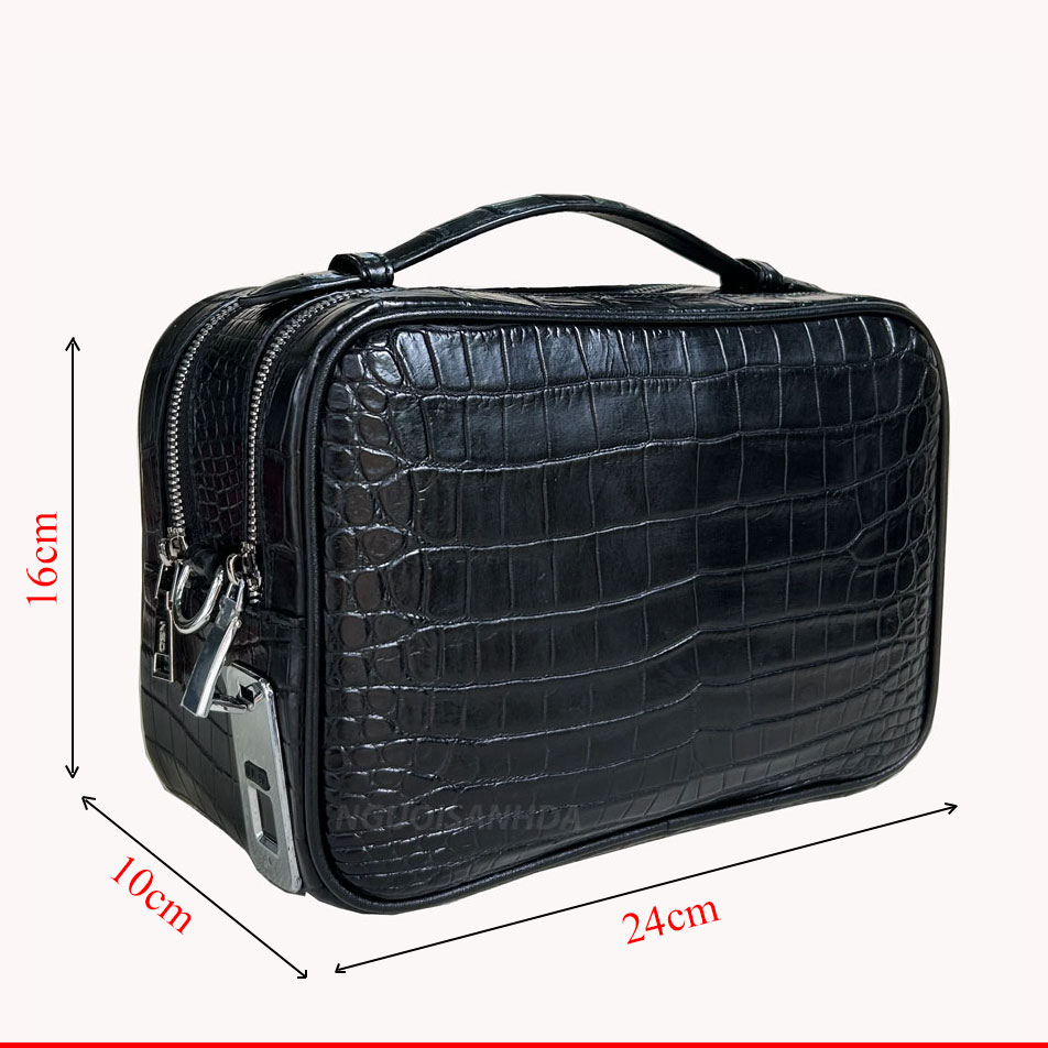 Túi golf da cá sấu da bụng màu đen