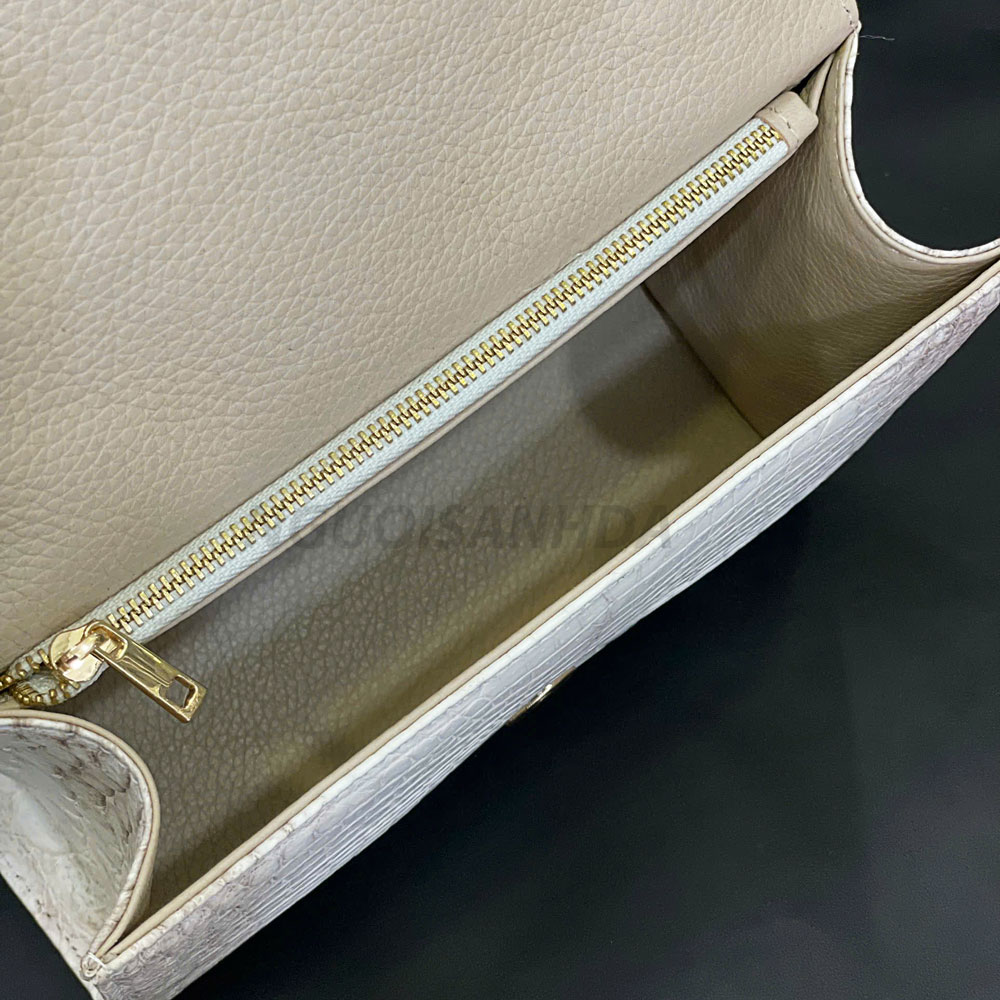 mặt trong da bò thật túi xách da cá sấu màu bạch tạng