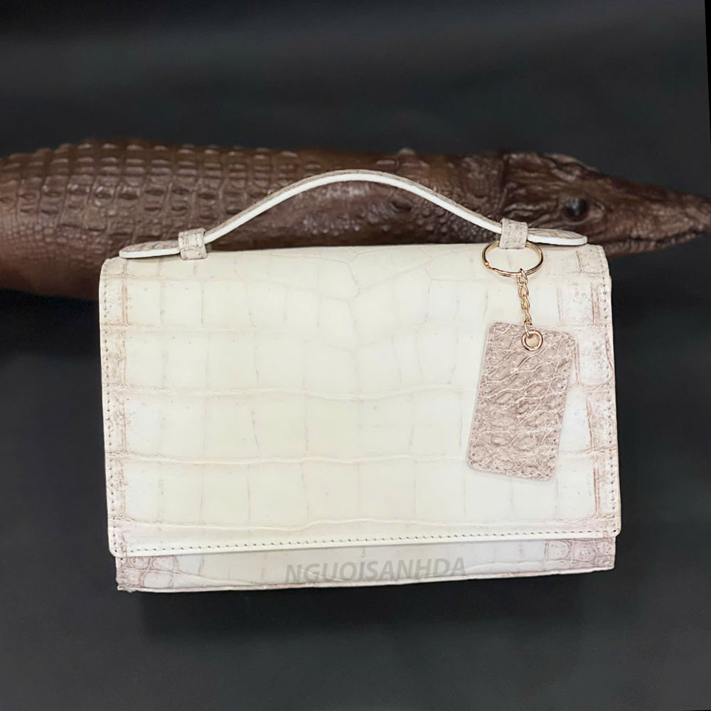 Túi Xách da cá sấu màu bạch tạng da bụng