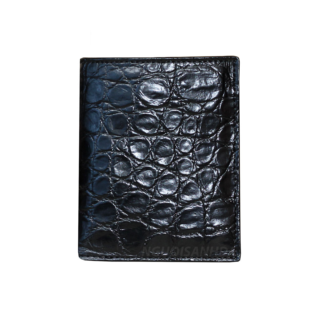Mặt trước ví nam da cá sấu màu đen 2 mặt