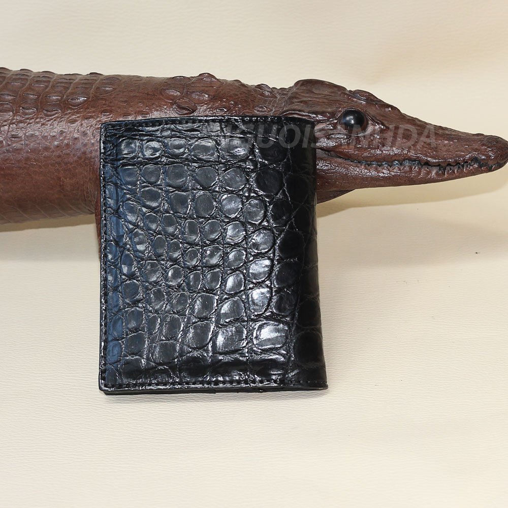 Ví nam đứng da hông cá sấu 2 mặt màu đen
